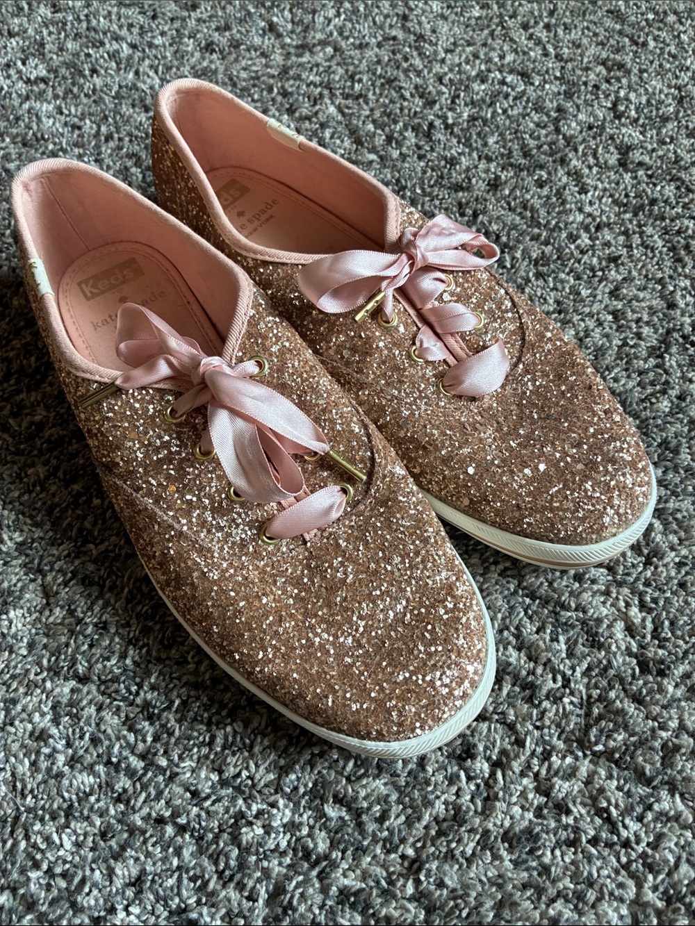 kate spade Glitter Sneakers with Pink Ribbon Laces